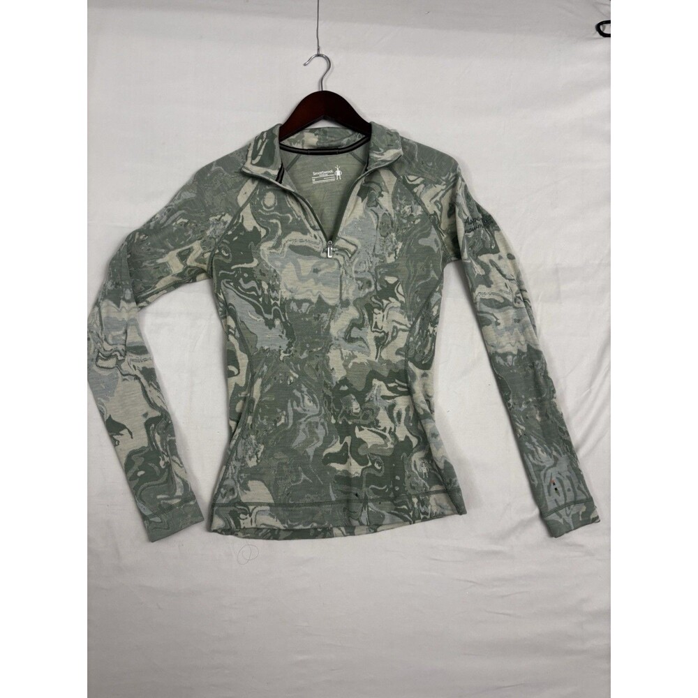 Smartwool Merino 250 Women’s Medium 1/4 Zip Base Layer Green Marble Wool Shirt